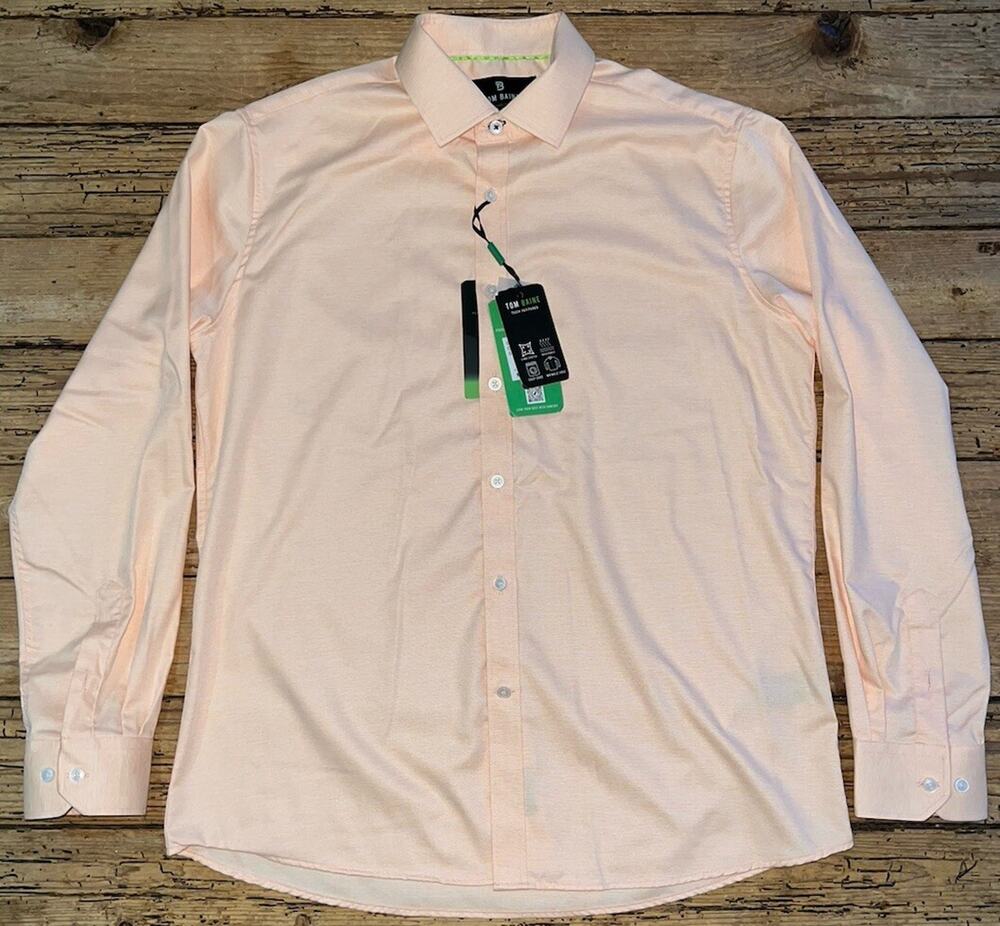 Tom Baine Slim Fit Performance Stretch Button Up Short Orange Size L NWT